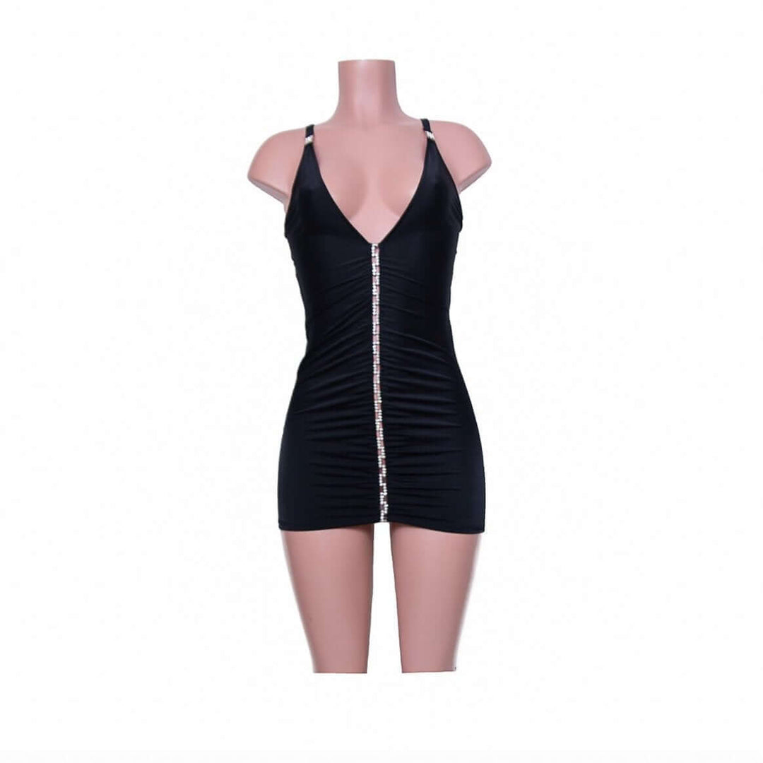 Seraphina line fancy rhinestone mini dress with zig-zag rhinestones and sexy spider back design.