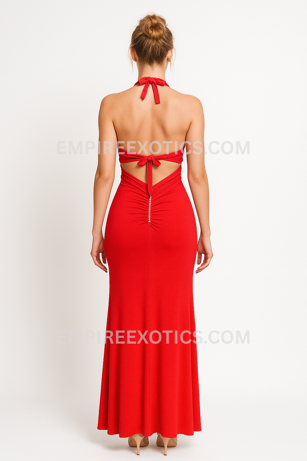 Line Halter Low Cut Rhinestone Dress