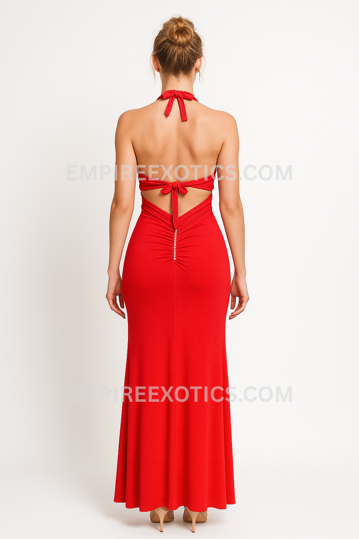 Line Halter Low Cut Rhinestone Dress