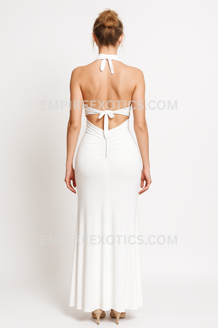 Line Halter Low Cut Rhinestone Dress