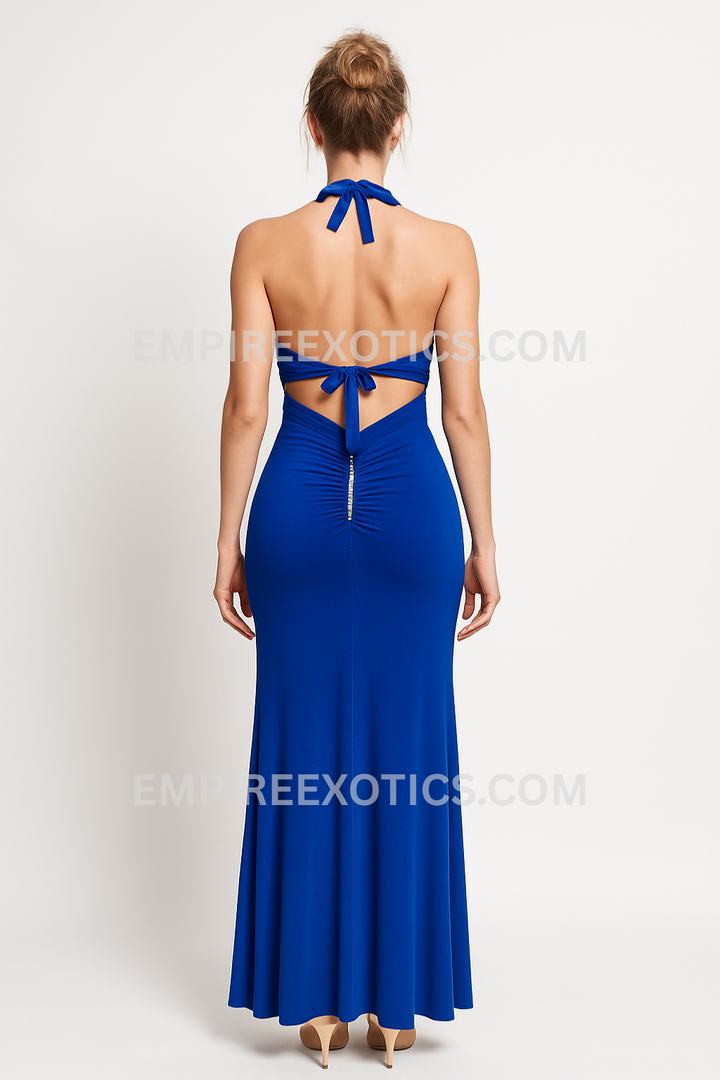 Line Halter Low Cut Rhinestone Dress