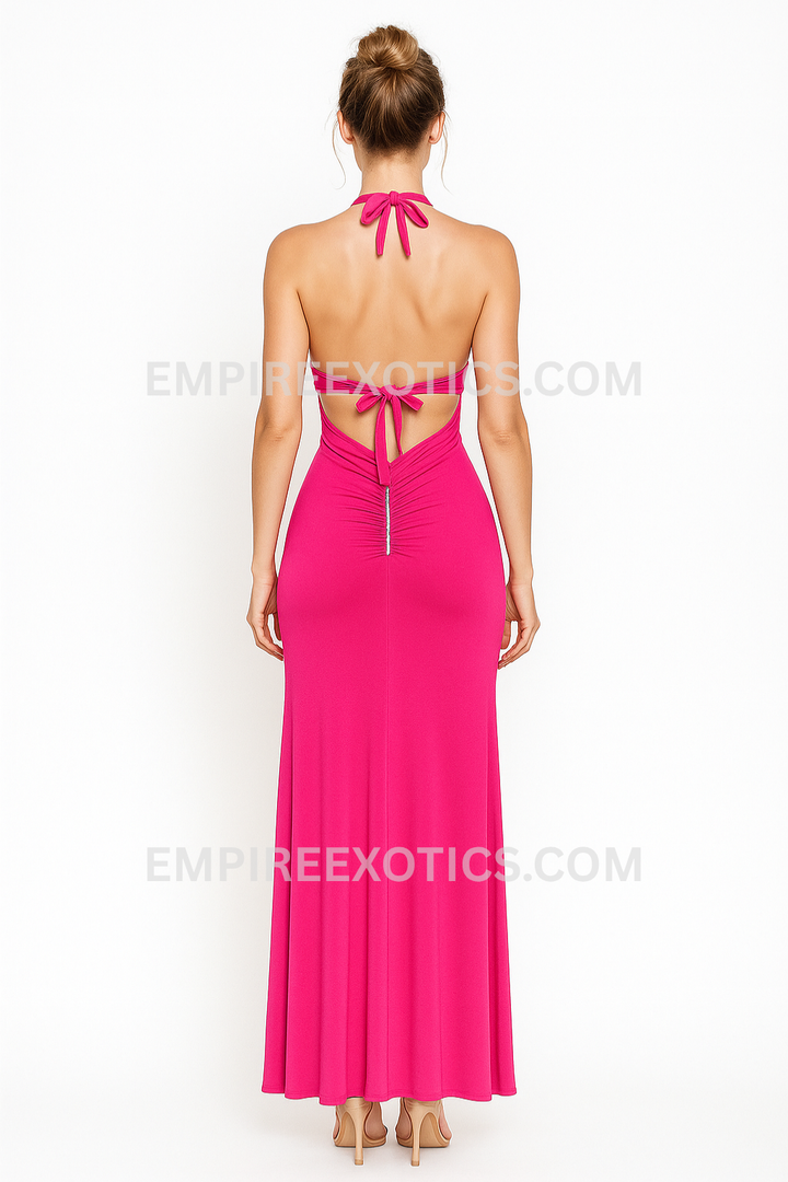 Line Halter Low Cut Rhinestone Dress