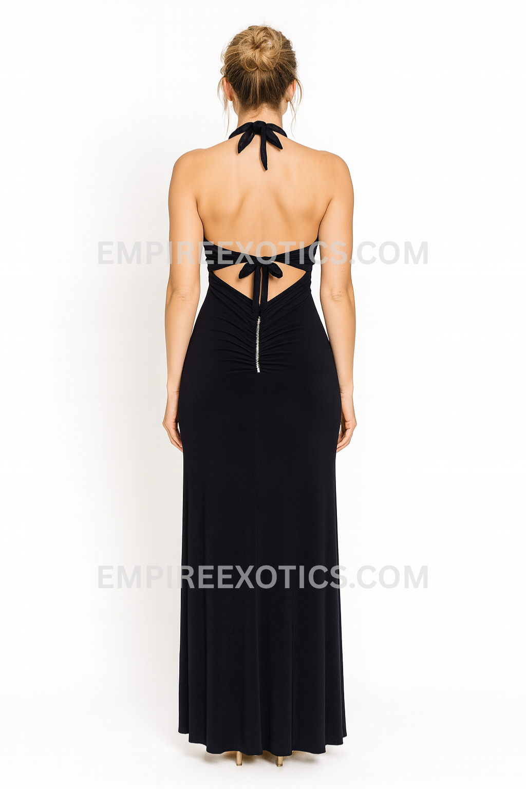 Line Halter Low Cut Rhinestone Dress