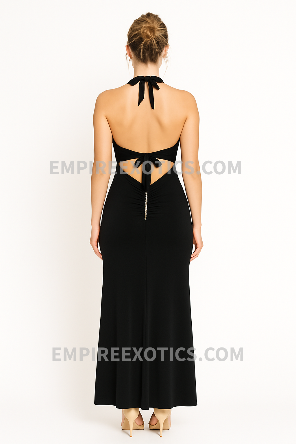 Line Halter Low Cut Rhinestone Dress