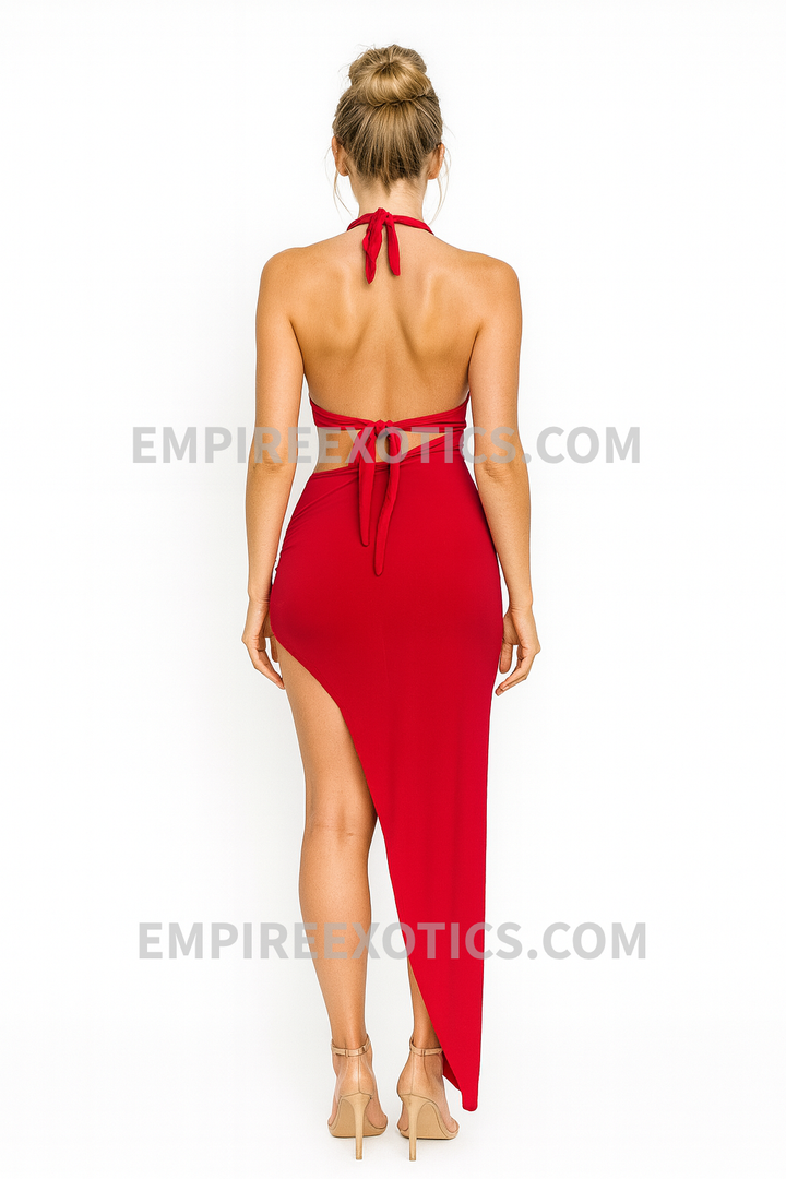 Line Halter Side Cut Maxi Dress