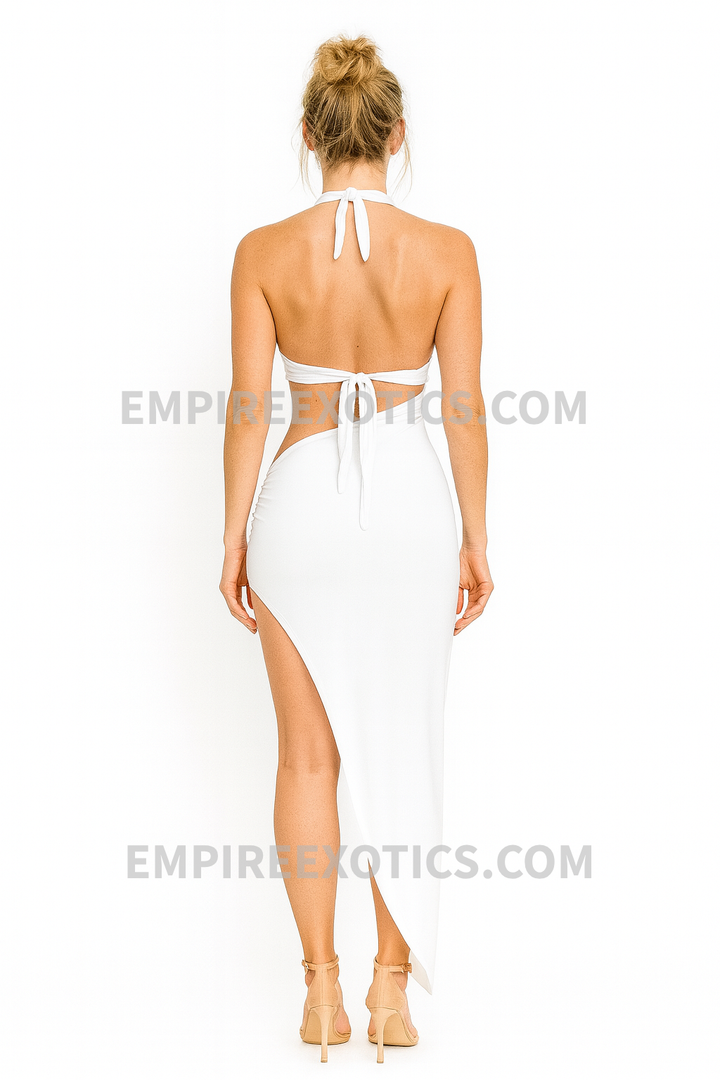 Line Halter Side Cut Maxi Dress