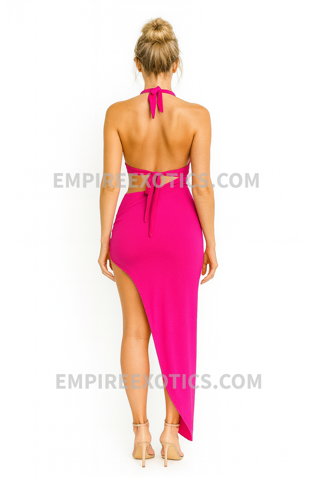 Line Halter Side Cut Maxi Dress