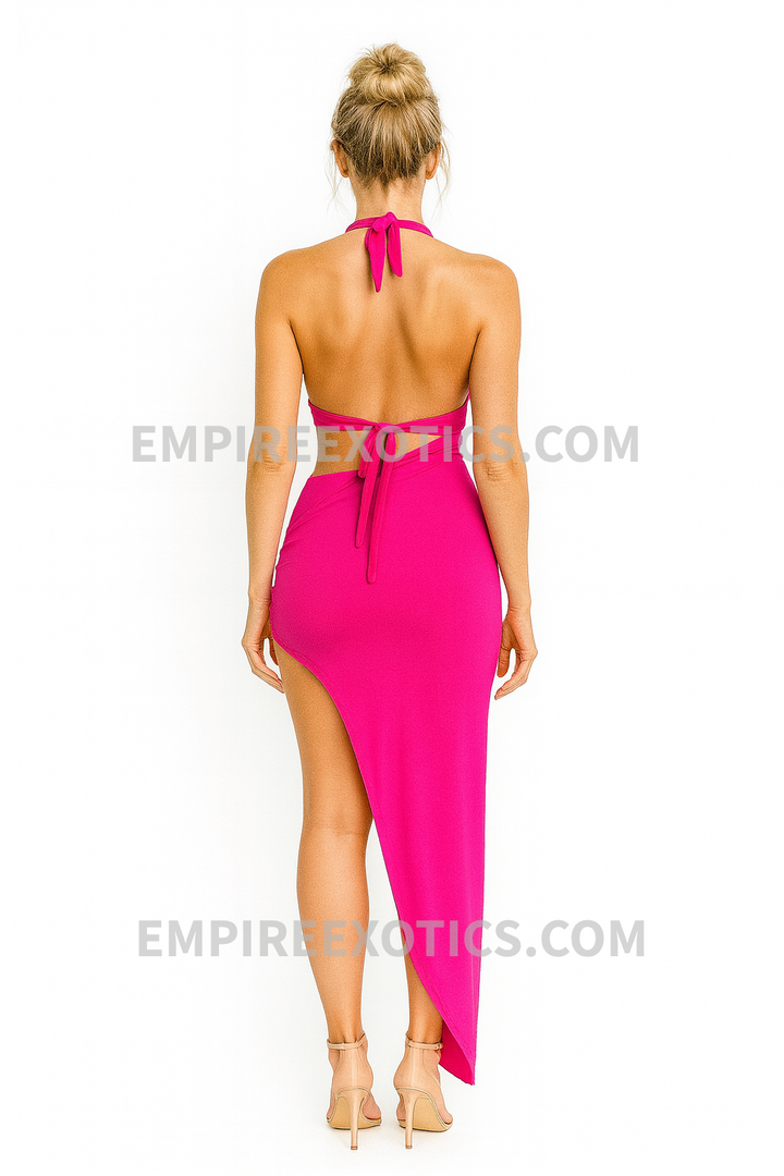 Line Halter Side Cut Maxi Dress