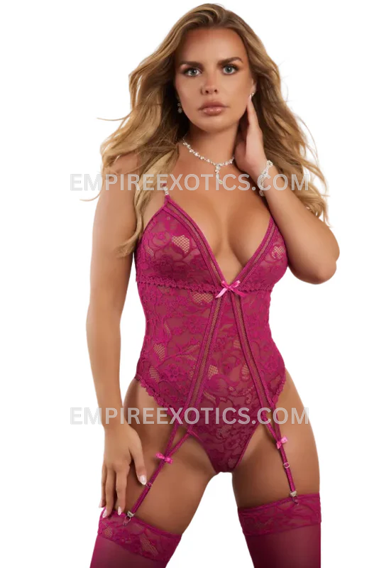 2pc Dramatic Lace Garter Teddy & Stockings