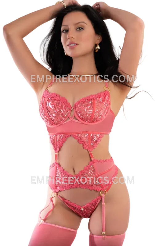 4pc Sparkling Wired Top, Garter Belt, Thong & Stockings