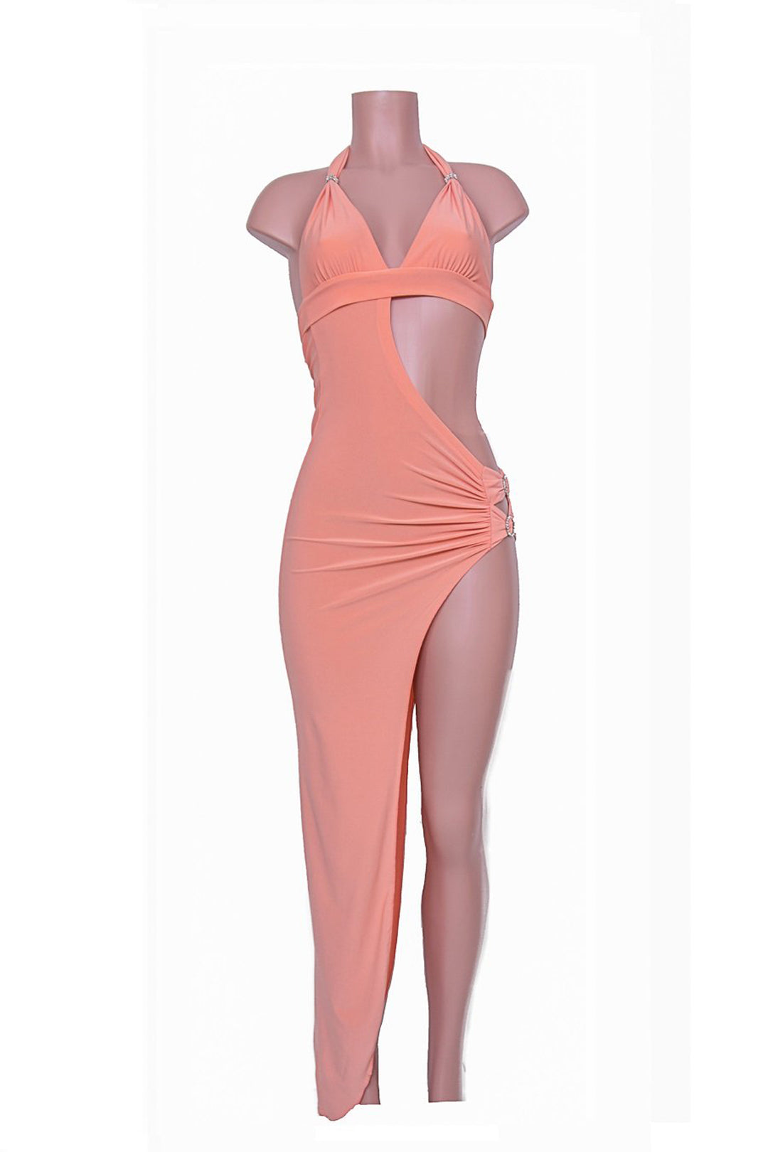 Line Halter Side Cut Maxi Dress