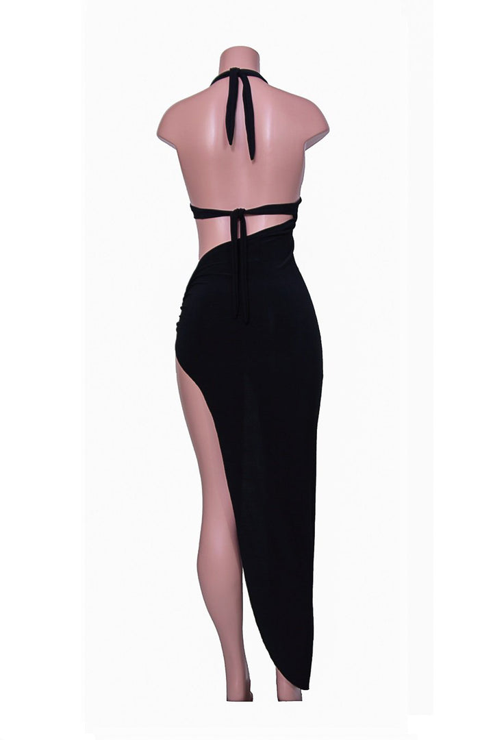 Line Halter Side Cut Maxi Dress