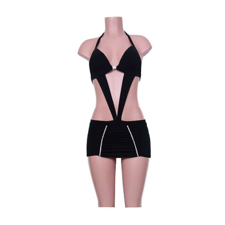 Amaranthe Padded Push-Up Mini Dress with rhinestone details, soft jersey material, made in the USA.