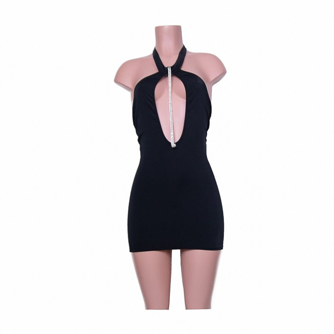 Isolde - Line High Neck Halter Rhinestone Mini Dress