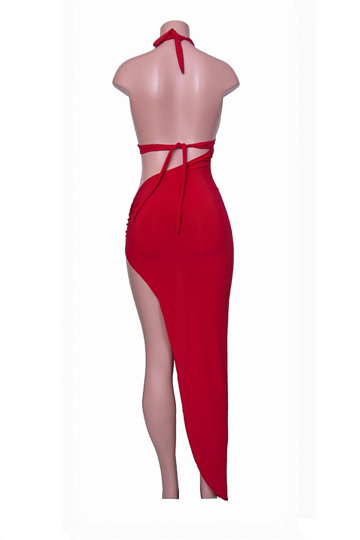 Line Halter Side Cut Maxi Dress
